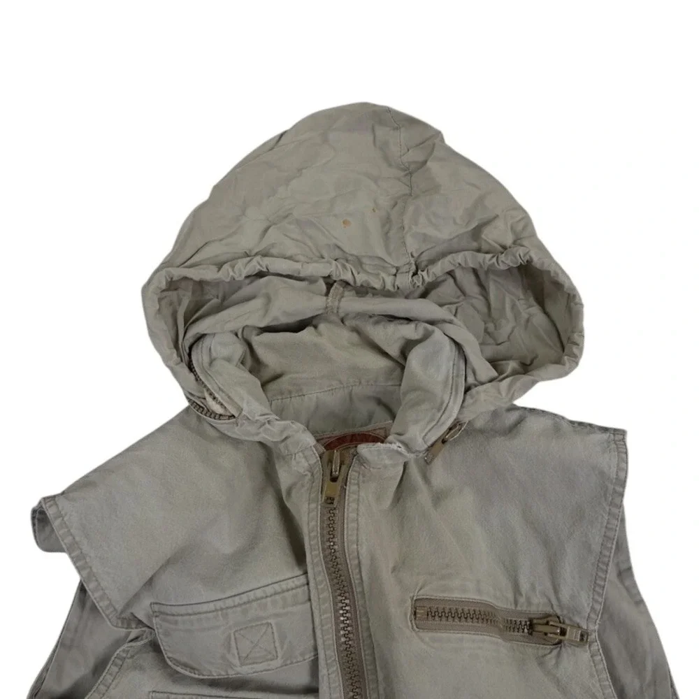 VTG Banana Republic Safari Vest Men Medium Khaki Cotton Utility Hooded Fishing‎